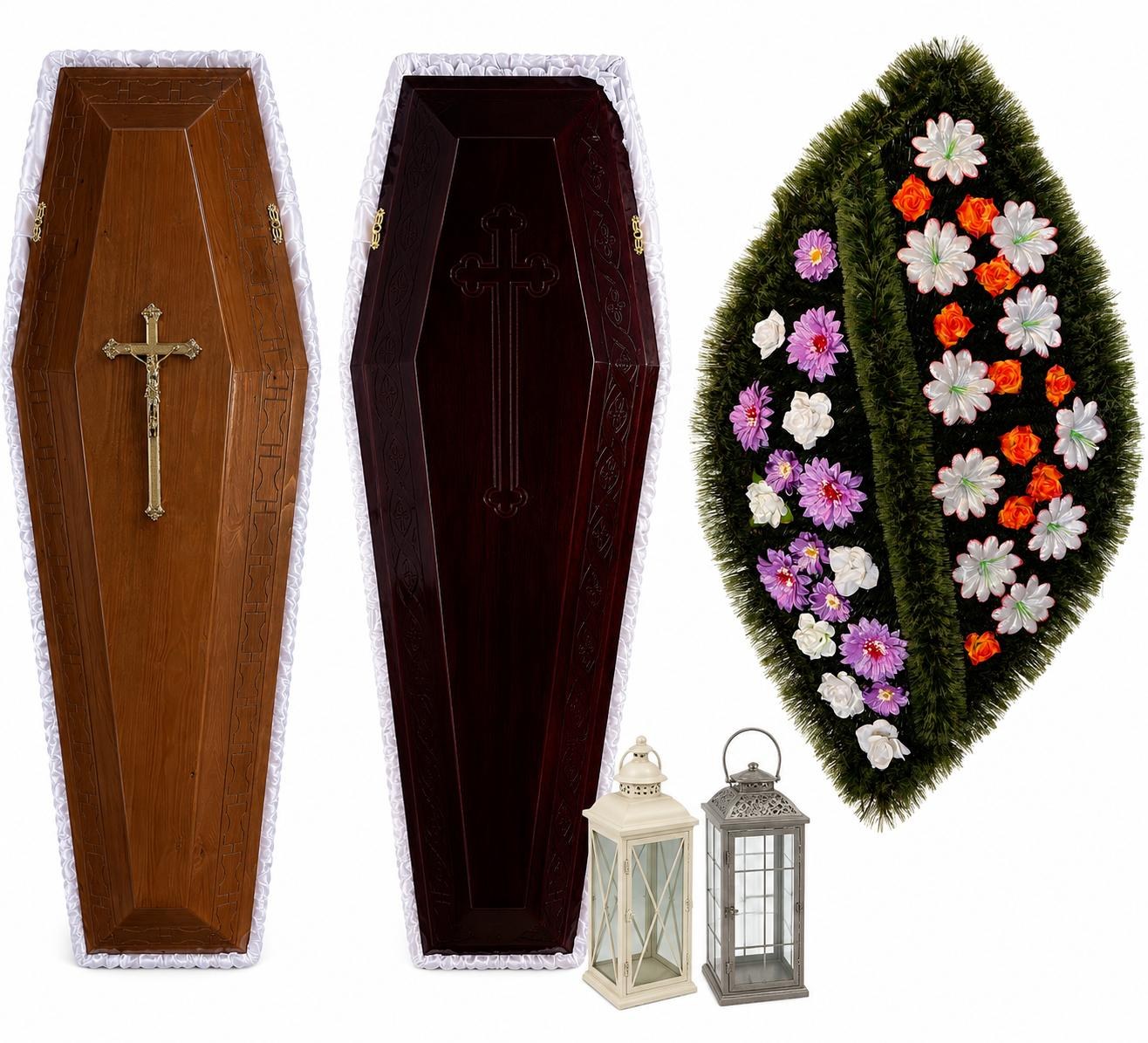 Sicriu lemn stejar cu crucifix auriu